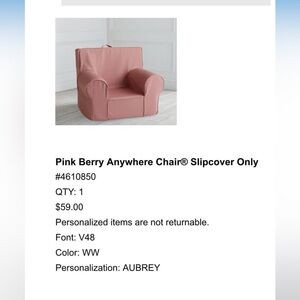 Pottery Barn Anywhere Chair Slip Cover only “Aubrey”